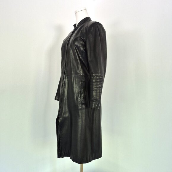 Vintage long black genuine leather coat, European size 38 - Picture 3 of 16